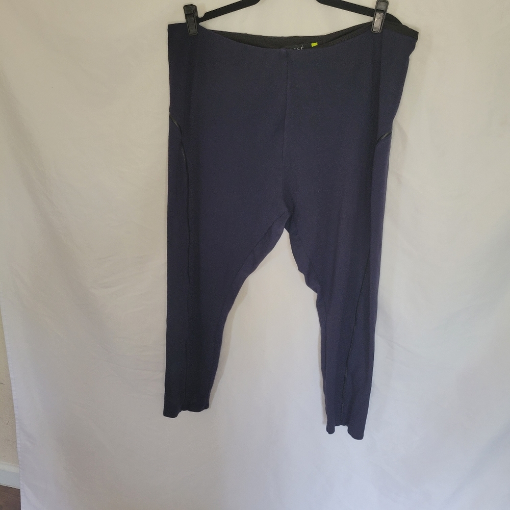 Lyssé, Navy Blue Legging with Faux Leather Stripe